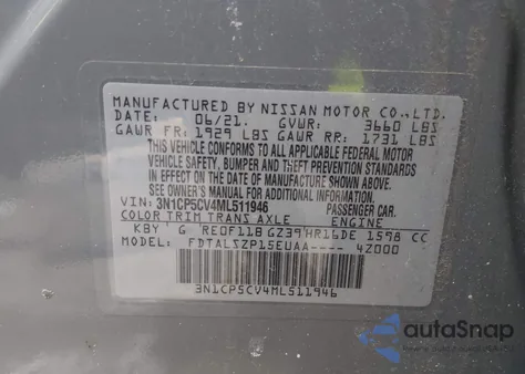 2021 Nissan Kicks Sv Xtronic Cvt из США, поврежденный, VIN 3N1CP5CV4ML511946